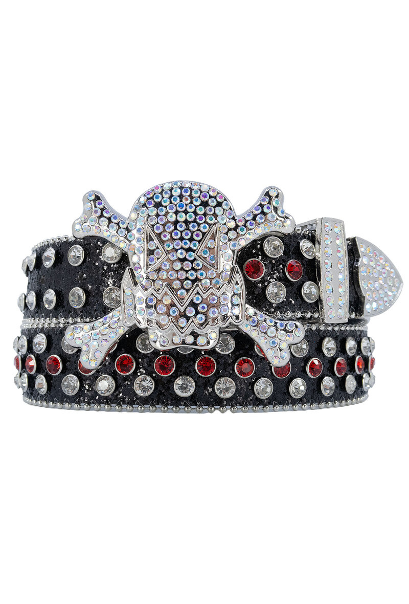 Cinturón B3 Glow Skull Strass Black Carmin — B3 Glow Moda