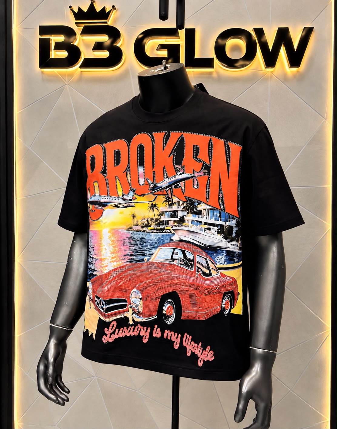 Camiseta B3 Glow Broken Luxury Negra — B3 Glow Moda