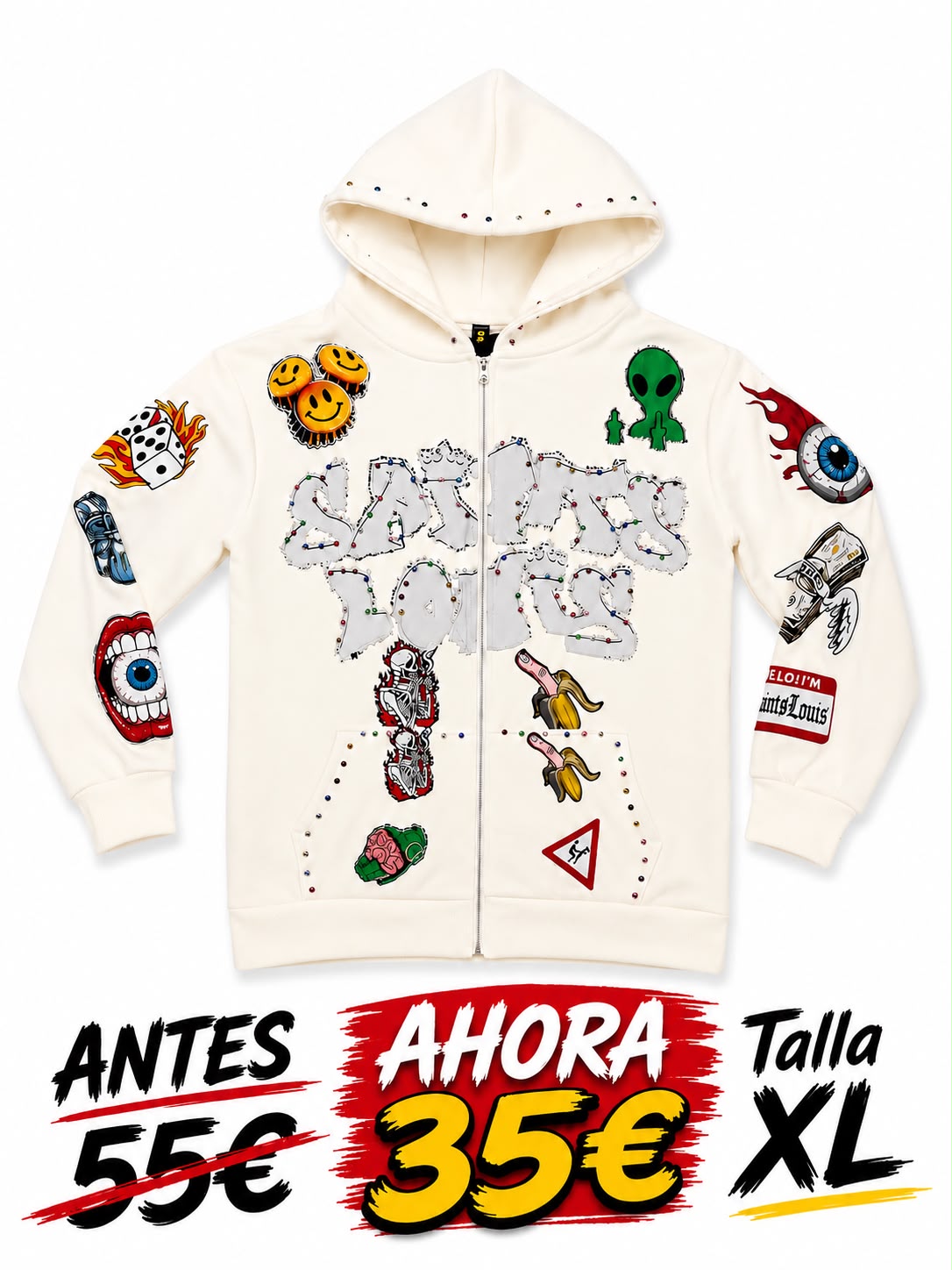 Sudadera B3 Glow Saints Louis Crema — B3 Glow Moda