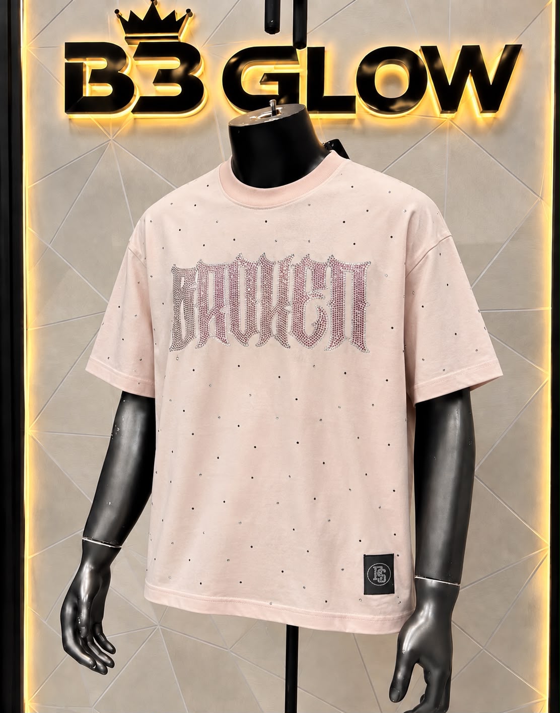 Camiseta B3 Glow Broken Strass Rosa — B3 Glow Moda