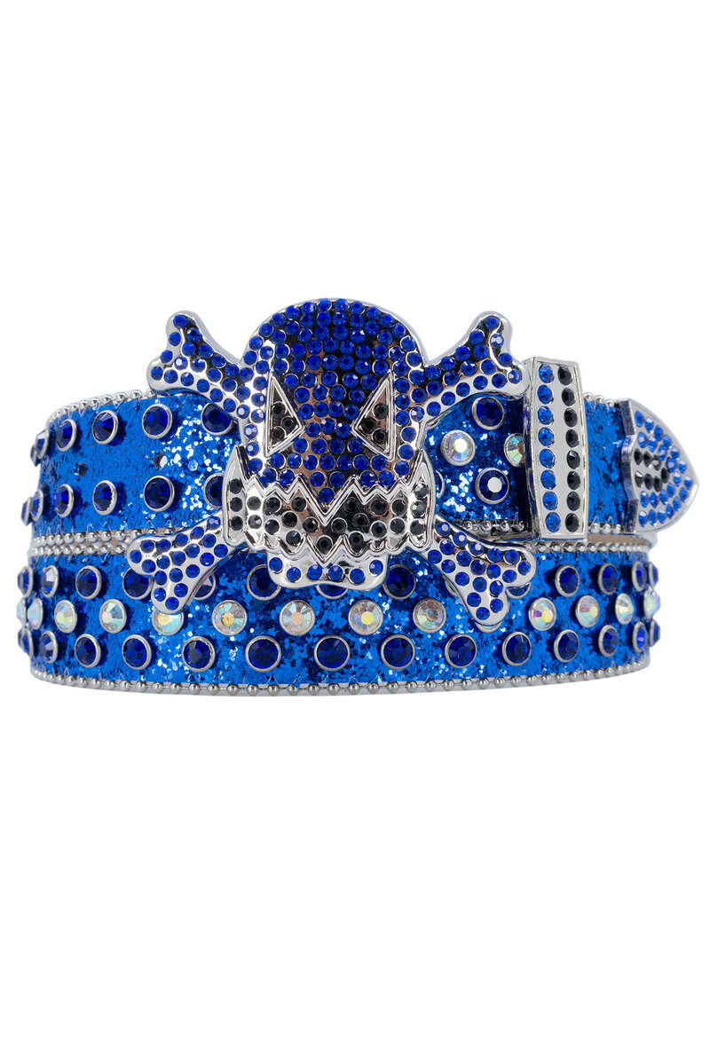 Cinturón B3 Glow Skull Strass Blue Royal — B3 Glow Moda