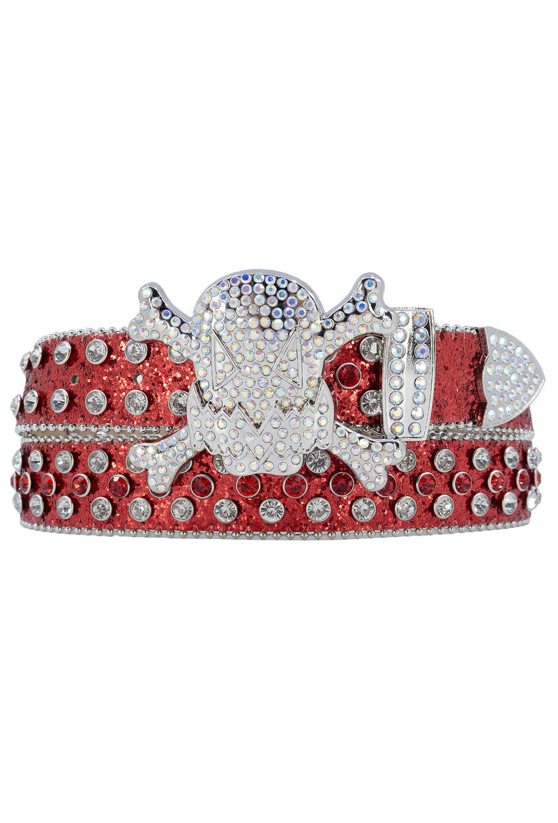 Cinturón B3 Glow Skull Strass Red Glitter — B3 Glow Moda