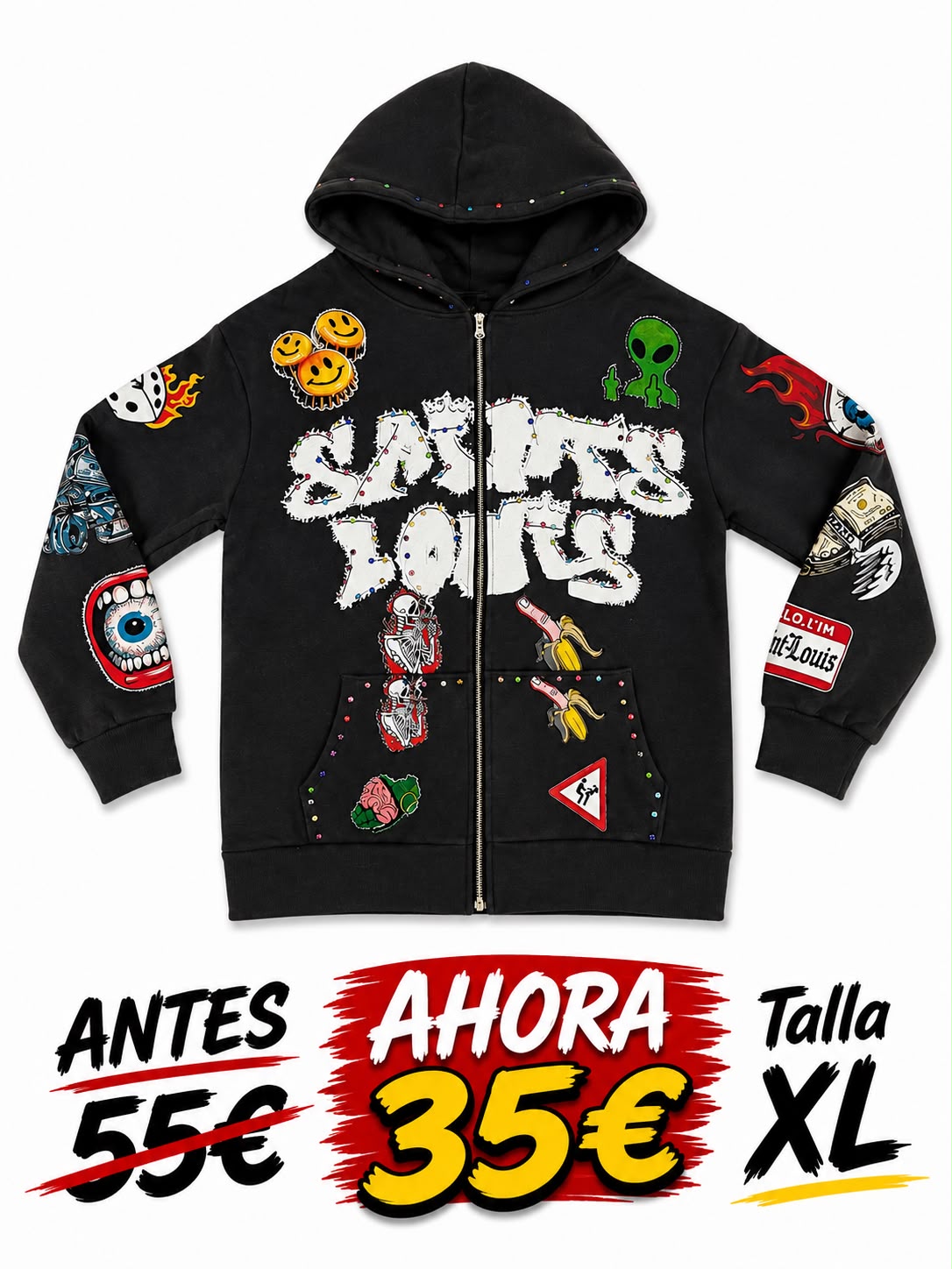 Sudadera B3 Glow Saints Louis Negra — B3 Glow Moda