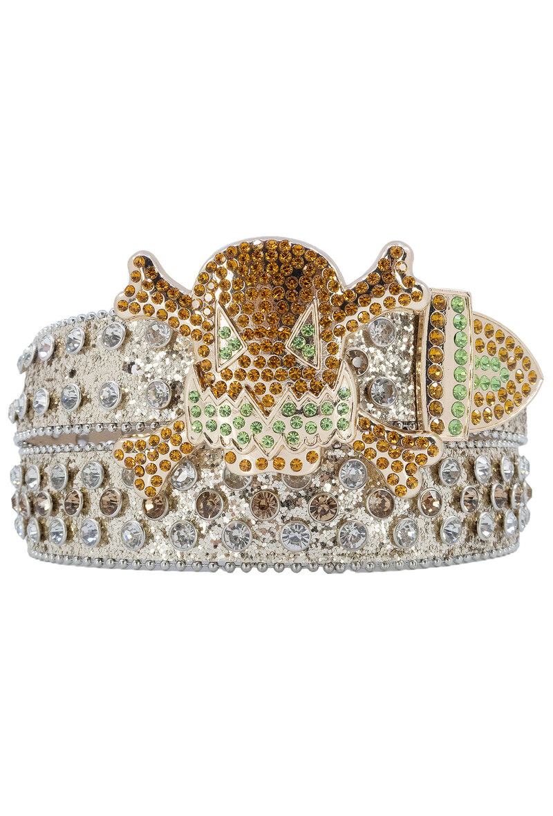 Cinturón B3 Glow Skull Strass Gold Amber — B3 Glow Moda
