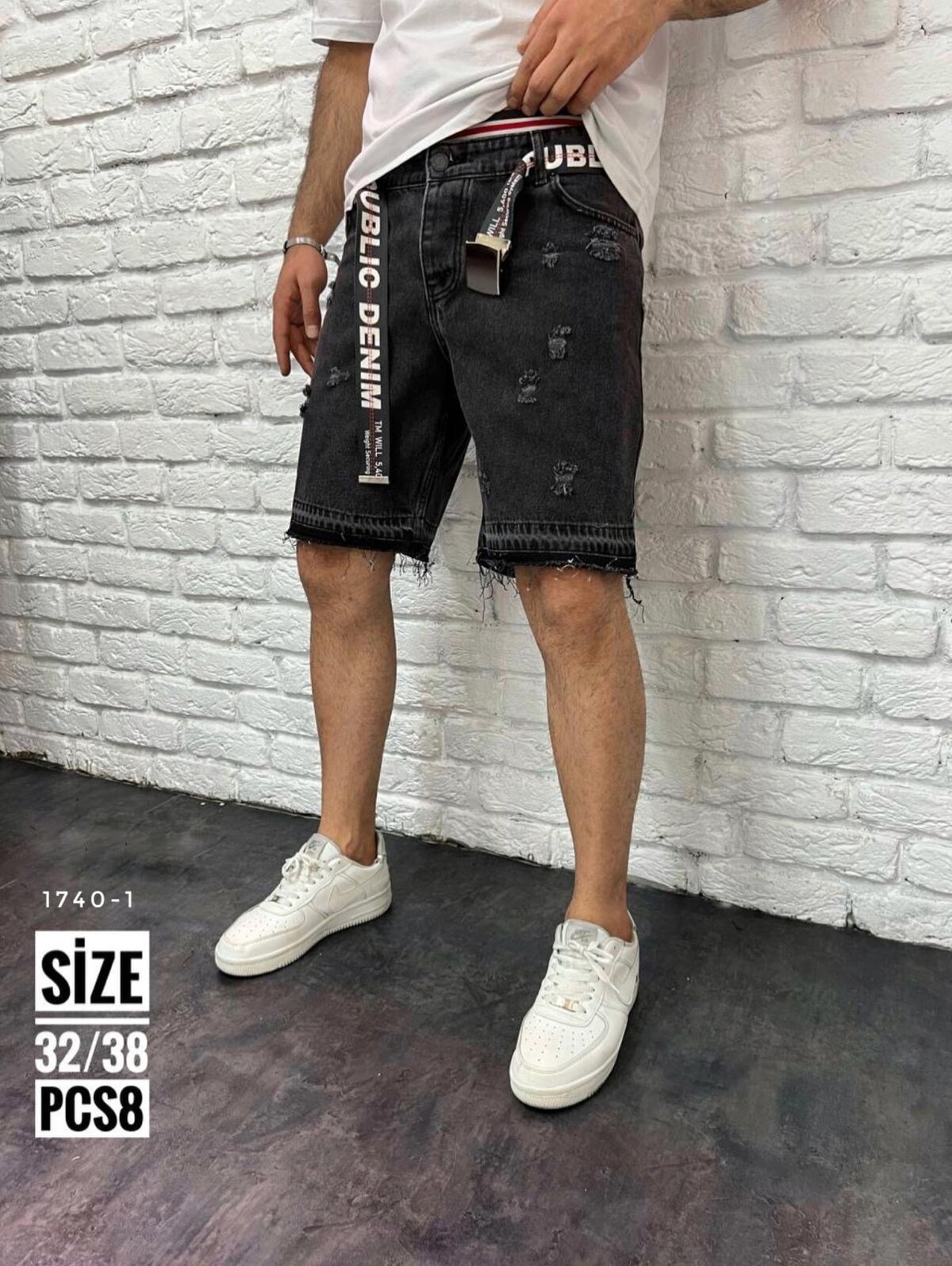 Bermuda B3 Glow Denim Black Belt — B3 Glow Moda