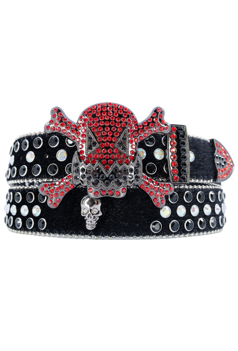 Cinturón B3 Glow Skull Strass Black Red Skull — B3 Glow Moda