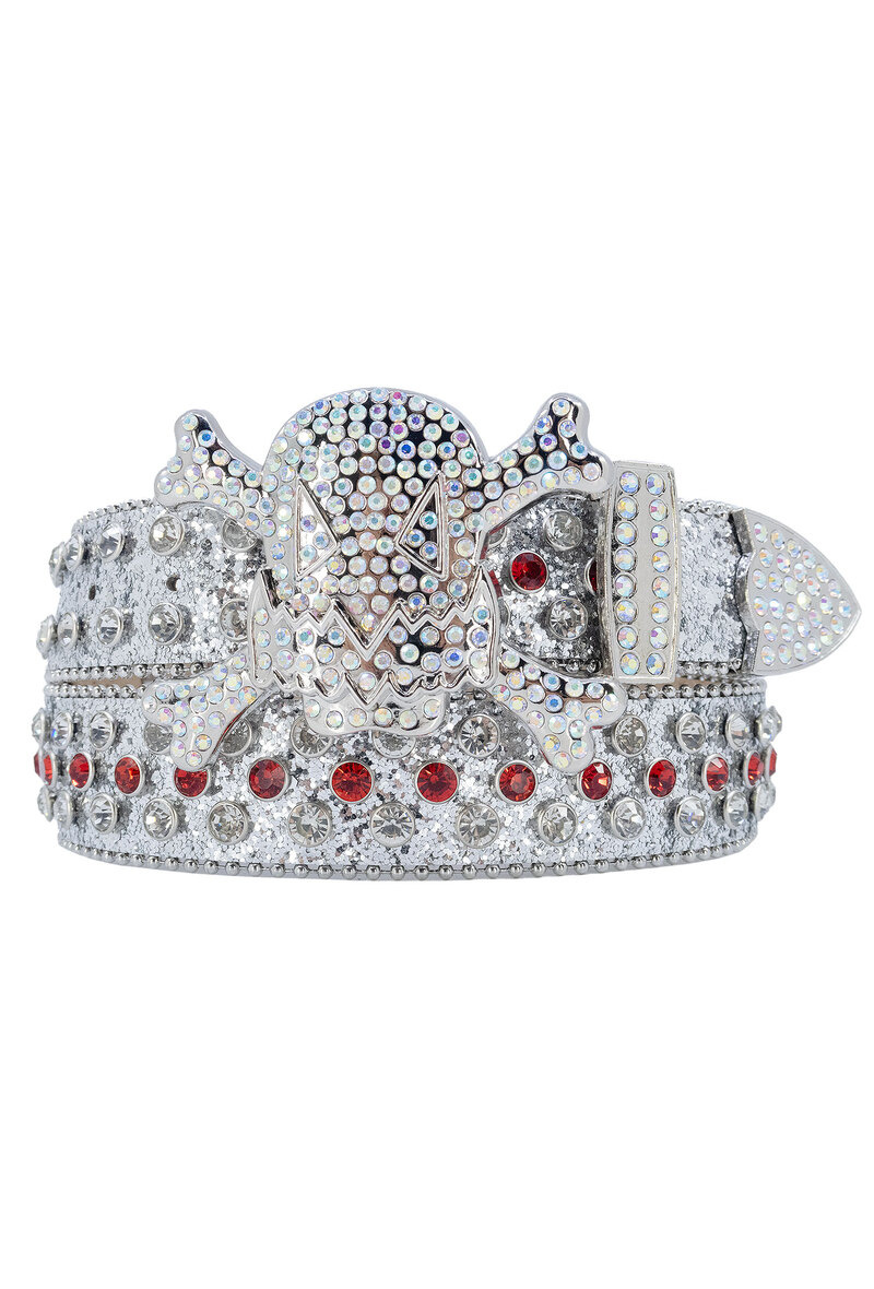 Cinturón B3 Glow Skull Strass Silver Red — B3 Glow Moda