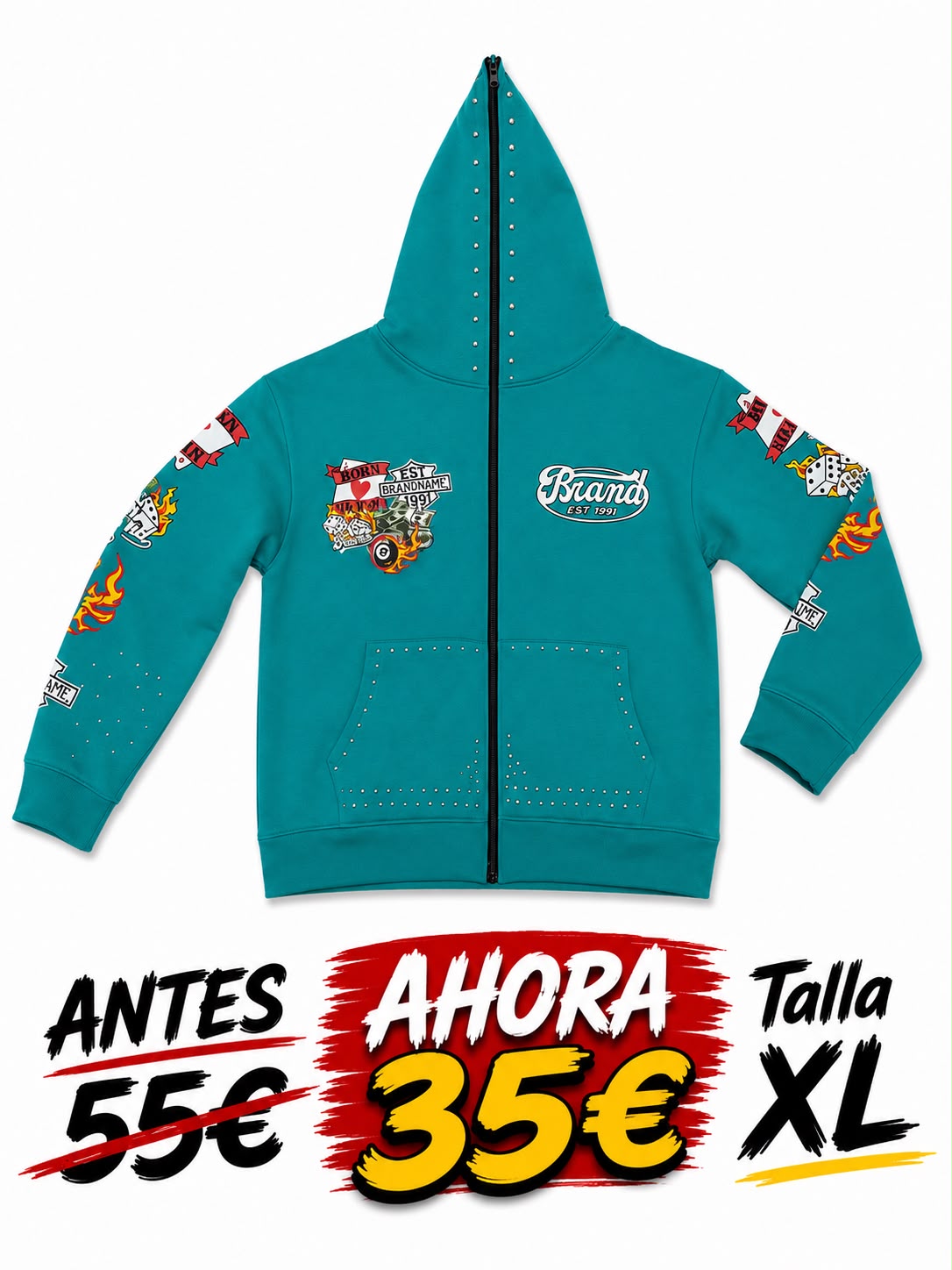 Sudadera B3 Glow Brand Est 1991 Turquesa — B3 Glow Moda